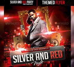 酒吧迪吧派对传单模板：Silver and Red Night Flyer Template
